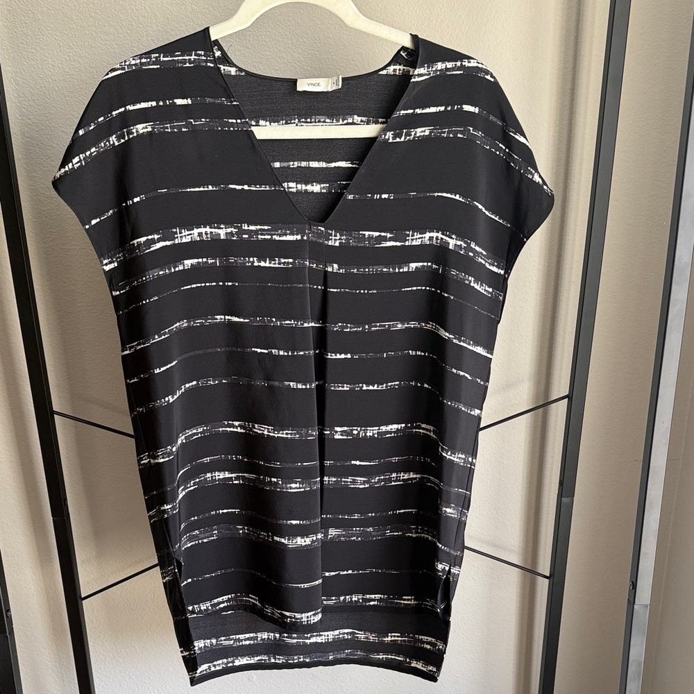 Vince Black and White Striped Blouse